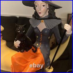 NWT Halloween Witch Sitting on Crescent Moon holding Black Cat 20 Tall