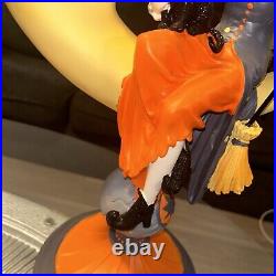 NWT Halloween Witch Sitting on Crescent Moon holding Black Cat 20 Tall