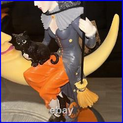 NWT Halloween Witch Sitting on Crescent Moon holding Black Cat 20 Tall