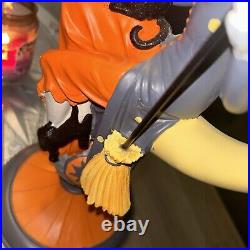 NWT Halloween Witch Sitting on Crescent Moon holding Black Cat 20 Tall