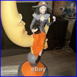 NWT Halloween Witch Sitting on Crescent Moon holding Black Cat 20 Tall