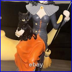 NWT Halloween Witch Sitting on Crescent Moon holding Black Cat 20 Tall