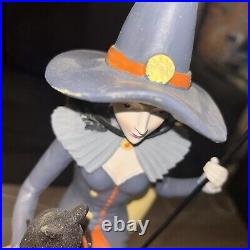 NWT Halloween Witch Sitting on Crescent Moon holding Black Cat 20 Tall