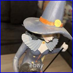 NWT Halloween Witch Sitting on Crescent Moon holding Black Cat 20 Tall