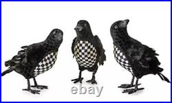 NWT Mackenzie Childs Velvet and Check Set of 3 Crows feathers black birds