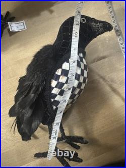 NWT Mackenzie Childs Velvet and Check Set of 3 Crows feathers black birds