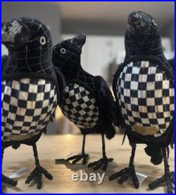 NWT Mackenzie Childs Velvet and Check Set of 3 Crows feathers black birds