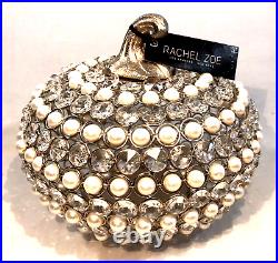NWT PAIR (2) Rachel Zoe Metal Pumpkins Faux Pearls & Crystals Elegant Fall GLAM