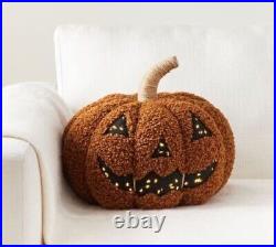 NWT Pottery Barn Halloween 2022 Light Up Jack-O-Lantern Pumpkin Pillow In Hand