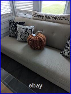 NWT Pottery Barn Halloween 2022 Light Up Jack-O-Lantern Pumpkin Pillow In Hand