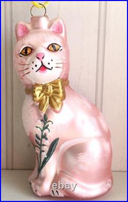 Nathalie Lete Glitterville pink cat Glass Ornament christmas NEW