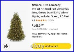 National Tree 7.5 ft Dunhill Fir Pre-Lit Clear Lights Hinged Full Tree with Stand