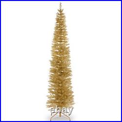 National Tree Company 7 Ft Unlit Champagne Gold Tinsel Slim Artificial