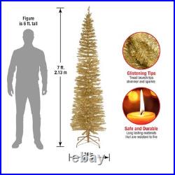 National Tree Company 7 Ft Unlit Champagne Gold Tinsel Slim Artificial