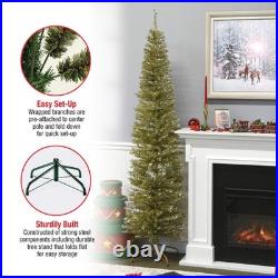 National Tree Company 7 Ft Unlit Champagne Gold Tinsel Slim Artificial