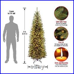 National Tree Company Artificial Pre-Lit Slim Christmas Tree, Green, Kingswoo National Tree Company Artificial Pre-Lit Slim Christmas Tree, Green, Kingswoo