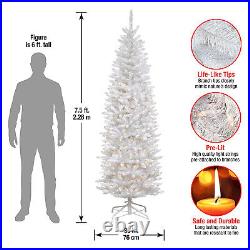 National Tree Pre Lit 7.5' White Kingswood Fir Artificial Pencil Tree (Open Box)