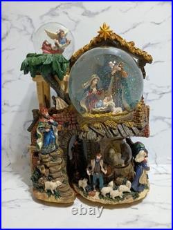 Nativity Scene 3 Snow Globes In 1 Musical Christmas BOX Vtg