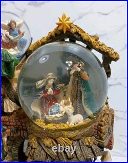 Nativity Scene 3 Snow Globes In 1 Musical Christmas BOX Vtg
