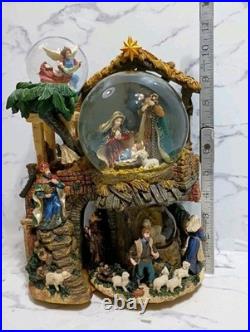 Nativity Scene 3 Snow Globes In 1 Musical Christmas BOX Vtg