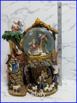 Nativity Scene 3 Snow Globes In 1 Musical Christmas BOX Vtg
