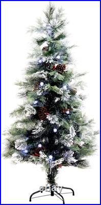 Nearly Natural 5ft. Flocked Pre-Lit Fiber Optic Artificial Pinecone Berries Tree
