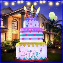New 6FT Inflatables Birthday Cake Outdoor Decorations with Candles, Build-in