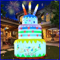 New 6FT Inflatables Birthday Cake Outdoor Decorations with Candles, Build-in