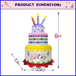 New 6FT Inflatables Birthday Cake Outdoor Decorations with Candles, Build-in