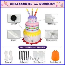 New 6FT Inflatables Birthday Cake Outdoor Decorations with Candles, Build-in