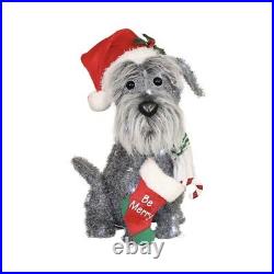 New Christmas Light Up Schnauzer w Hat & Stocking Fluffy Puppy Dog Yard Decor