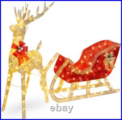 New Lighted Christmas Reindeer and Sleigh Outdoor Decor Set with LED Lights