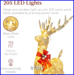New Lighted Christmas Reindeer and Sleigh Outdoor Decor Set with LED Lights