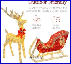 New Lighted Christmas Reindeer and Sleigh Outdoor Decor Set with LED Lights