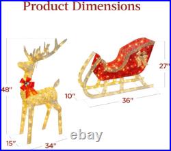 New Lighted Christmas Reindeer and Sleigh Outdoor Decor Set with LED Lights