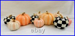 New MacKenzie-Childs Autumnology Check & Stripe Pumpkin Cluster Centerpiece