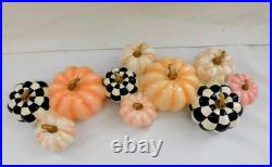 New MacKenzie-Childs Autumnology Check & Stripe Pumpkin Cluster Centerpiece
