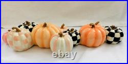 New MacKenzie-Childs Autumnology Check & Stripe Pumpkin Cluster Centerpiece