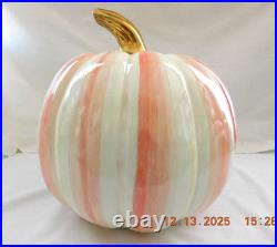 New MacKenzie Childs Medium Pink Rosy Stripe Pumpkin Bubblegum Dillard's Excl