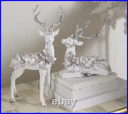 New MacKenzie Childs Set of 2 Crystal Palace Reindeer Deer Sterling Silver Check