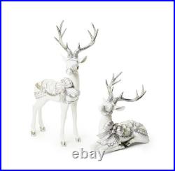 New MacKenzie Childs Set of 2 Crystal Palace Reindeer Deer Sterling Silver Check