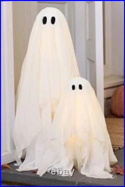 New POTTERY BARN Lit Halloween Ghosts Set of 2 Small & Medium NEW Fast Ship