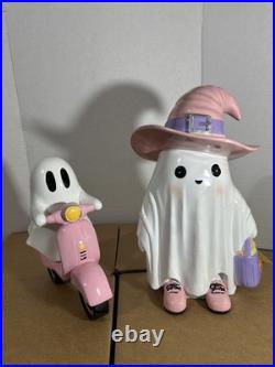 New Pink Witch Hat Table Top Ghost & Pink Scooter Ghost 2 Figures Total