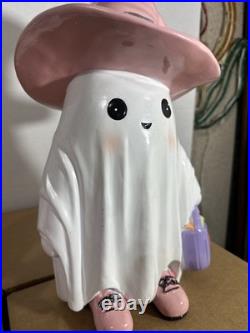 New Pink Witch Hat Table Top Ghost & Pink Scooter Ghost 2 Figures Total