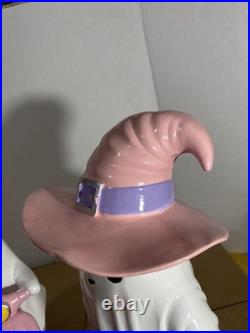 New Pink Witch Hat Table Top Ghost & Pink Scooter Ghost 2 Figures Total