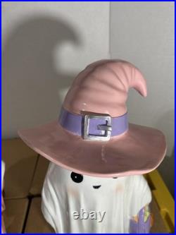 New Pink Witch Hat Table Top Ghost & Pink Scooter Ghost 2 Figures Total