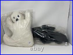 New Pottery Barn Ghost Shaped & Shimmer Bat Pillows Set of 2 Halloween