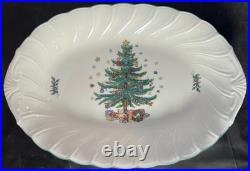 Nikko Japan White Christmas Platter Happy Holidays Tree Decorated Gifts Stars