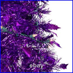 Northlight 6' Purple Tinsel Pop-Up Artificial Christmas Tree, Clear Lights