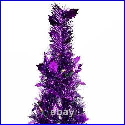 Northlight 6' Purple Tinsel Pop-Up Artificial Christmas Tree, Clear Lights